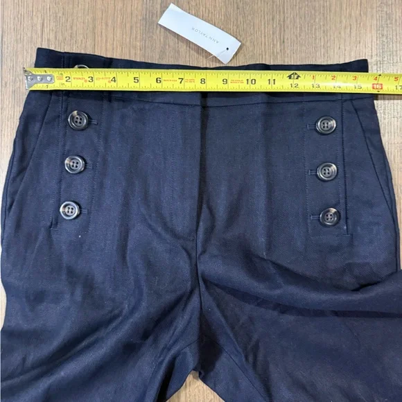 New Ann Taylor The Wide Leg Navy High-Waisted Button Pants-Size 8 - Picture 9 of 11